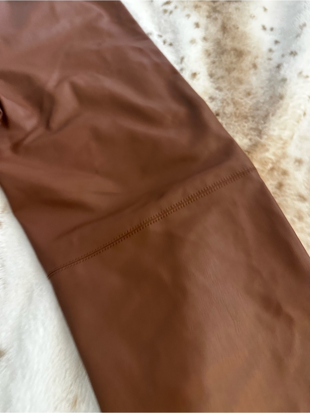 Zara Chestnut Brown Faux Leather Tapered Pants - Picture 9 of 10